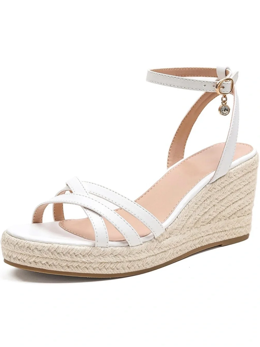 Women’s White Espadrille Wedge Sandals - Strappy Ankle Tie